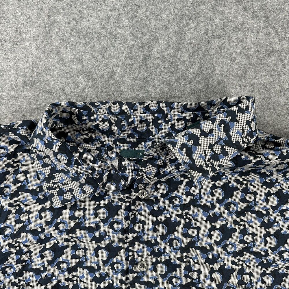 Perry Ellis Shirt Mens 2XL Blue Camo Print Short Sleeve Stretch Button Up Casual - Picture 3 of 9